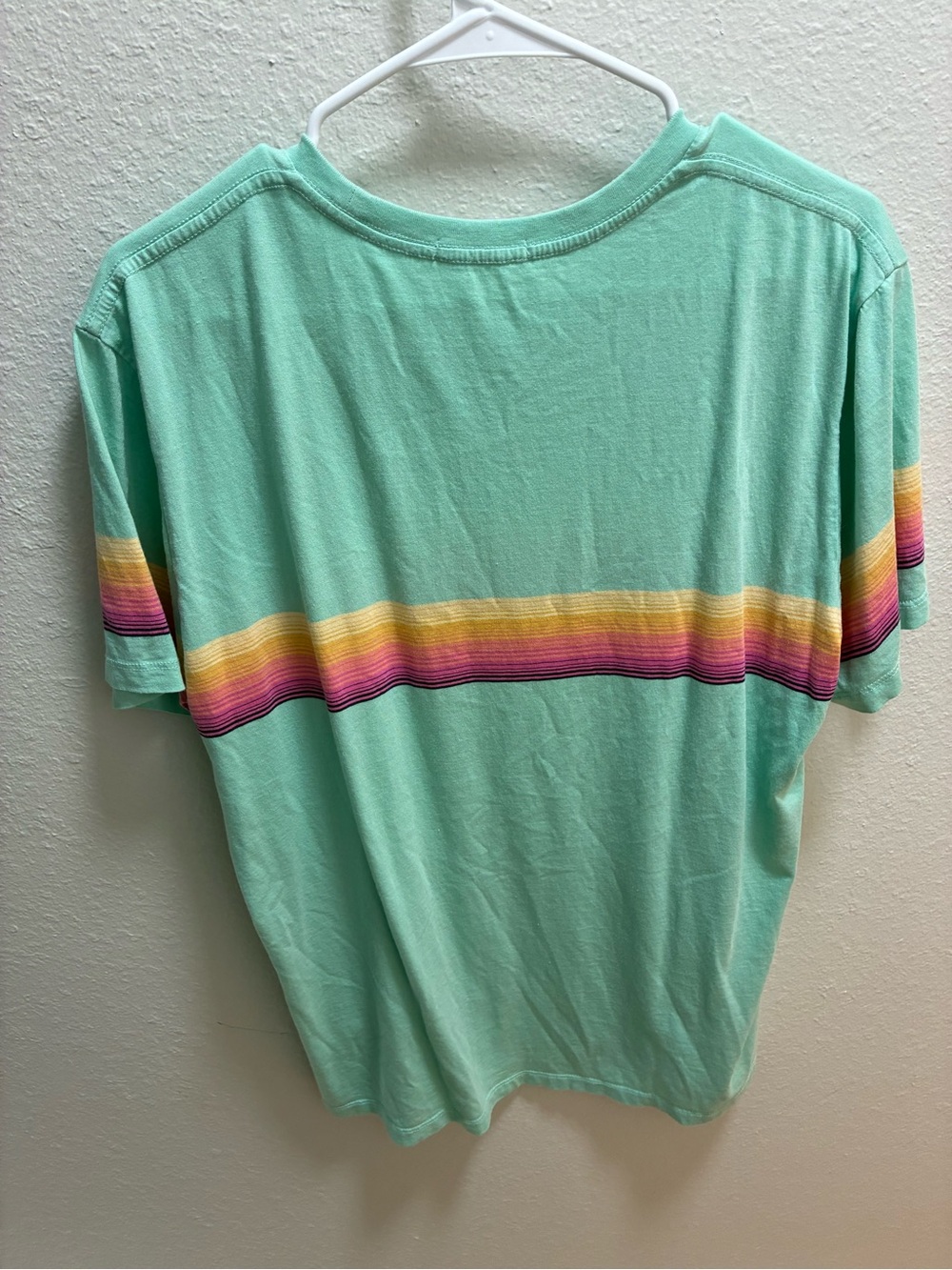 Marine Layer Mint Green Tee with Rainbow Chest Stripe - Picture 2 of 4